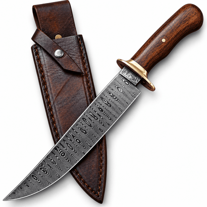 Natural grain on the 5-inch rosewood Bowie knife handle