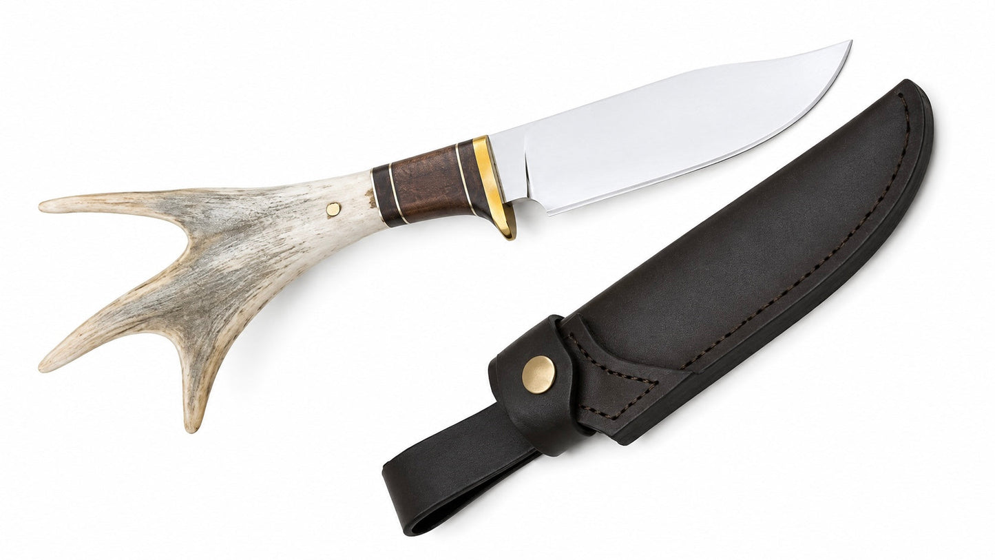 Stag Handle Hunting Knife – Handmade Fixed Blade with Leather Sheath Unique Blades Runner