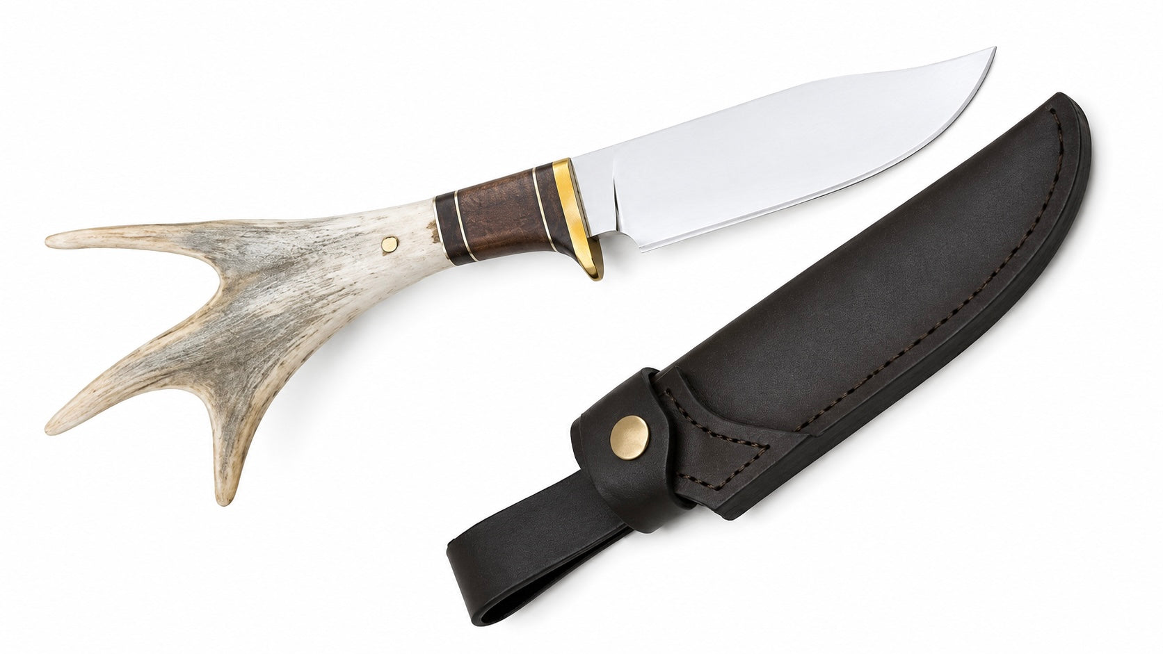 Stag Handle Hunting Knife – Handmade Fixed Blade with Leather Sheath Unique Blades Runner