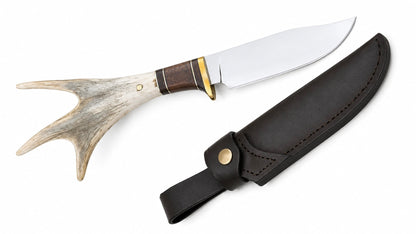 Stag Handle Hunting Knife – Handmade Fixed Blade with Leather Sheath Unique Blades Runner
