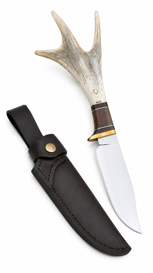 Stag Handle Hunting Knife – Handmade Fixed Blade with Leather Sheath Unique Blades Runner