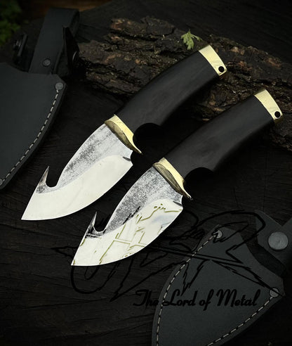 Handmade Carbon Steel Skinner Knife with Gut Hook – Hunting Collectible Unique Blades Runner