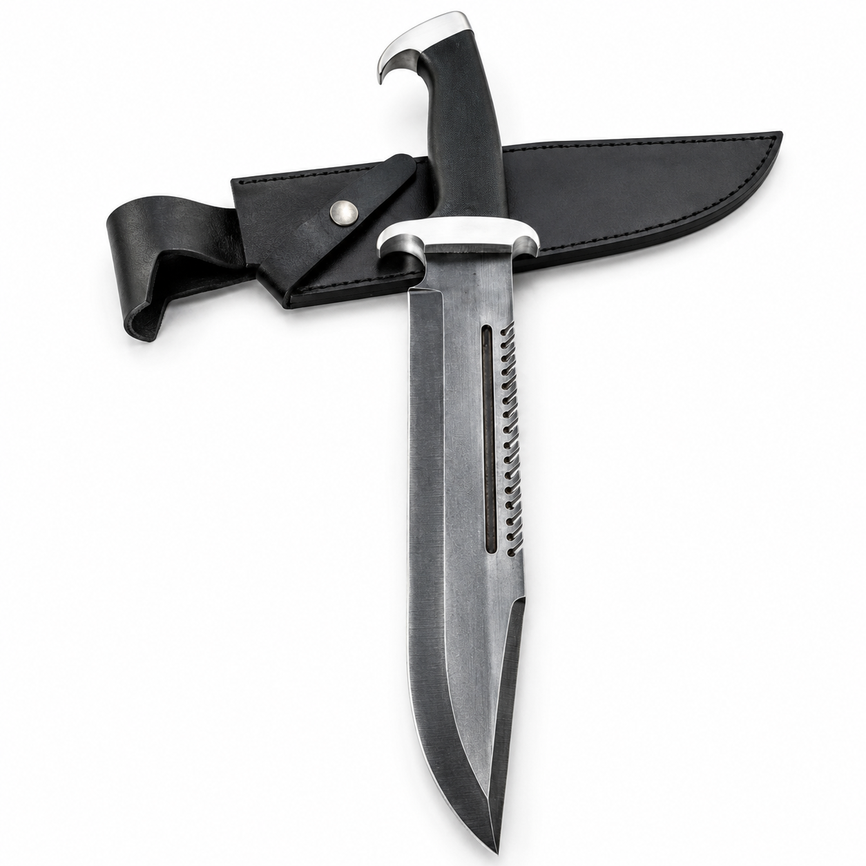 Survival Bowie Knife – Handmade Large Sawback Fixed Blade with Black Handle Unique Blades Runner
