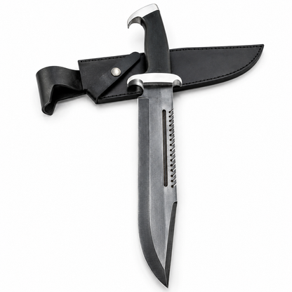 Survival Bowie Knife – Handmade Large Sawback Fixed Blade with Black Handle Unique Blades Runner