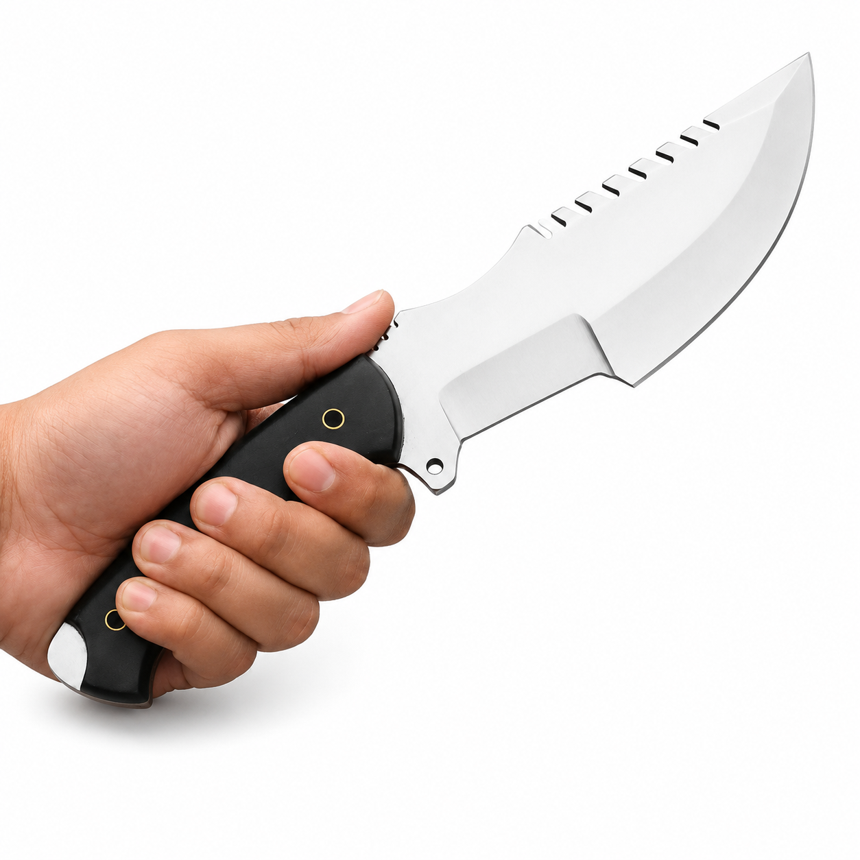 Sawback Tracker Knife – Handmade Fixed Blade with Black Handle & Leather Sheath Unique Blades Runner