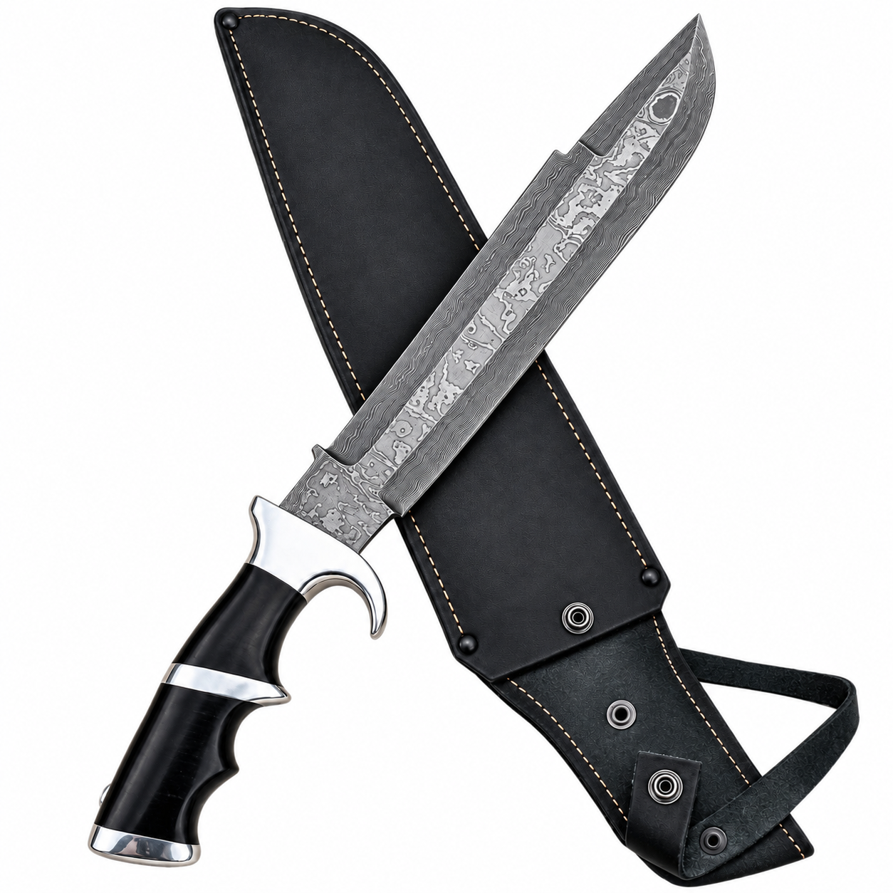 Damascus Steel Predator Bowie Knife - Collectible Knife Unique Blades Runner