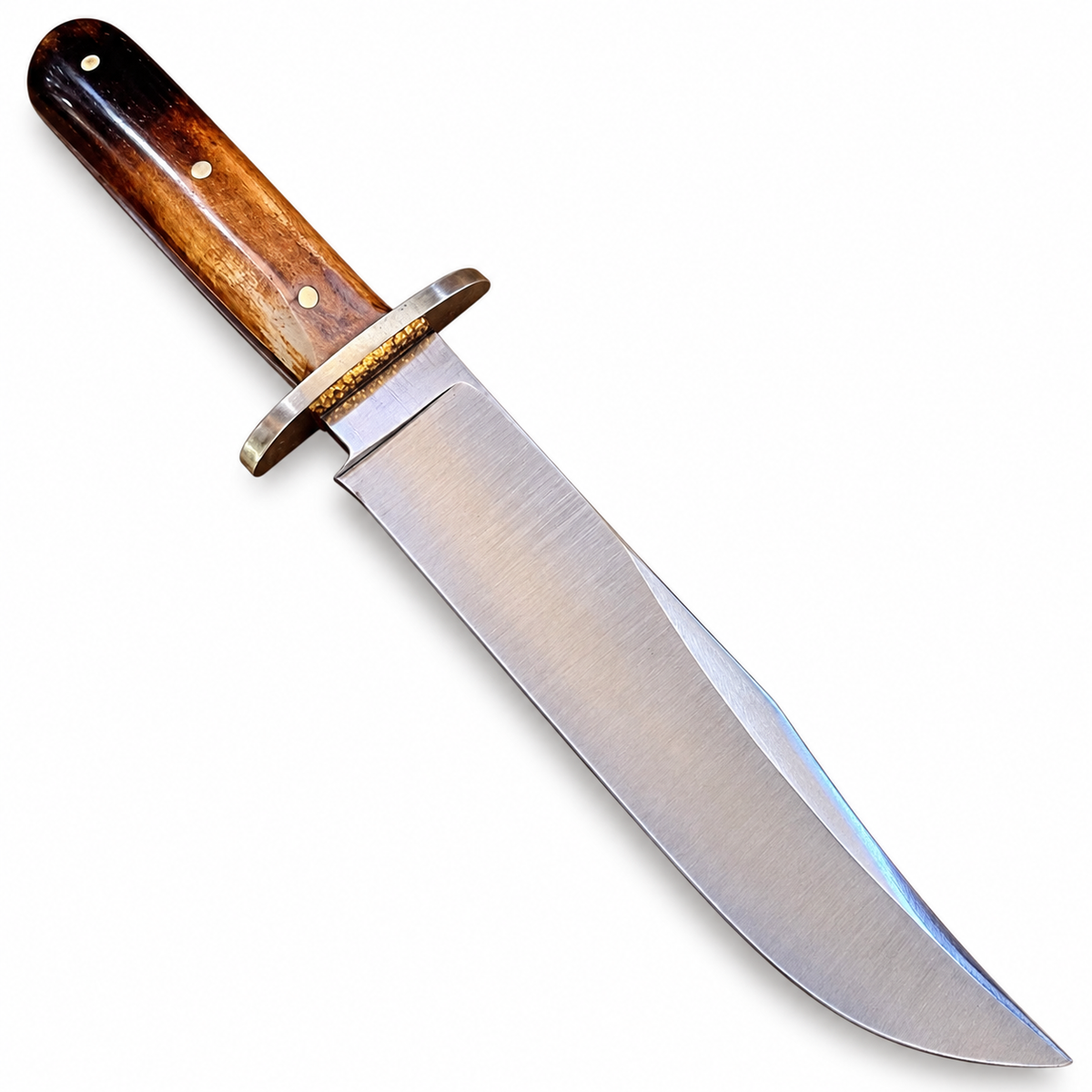 Antler handle Bowie knife with 12-inch 440C steel blade and flat oval guard
