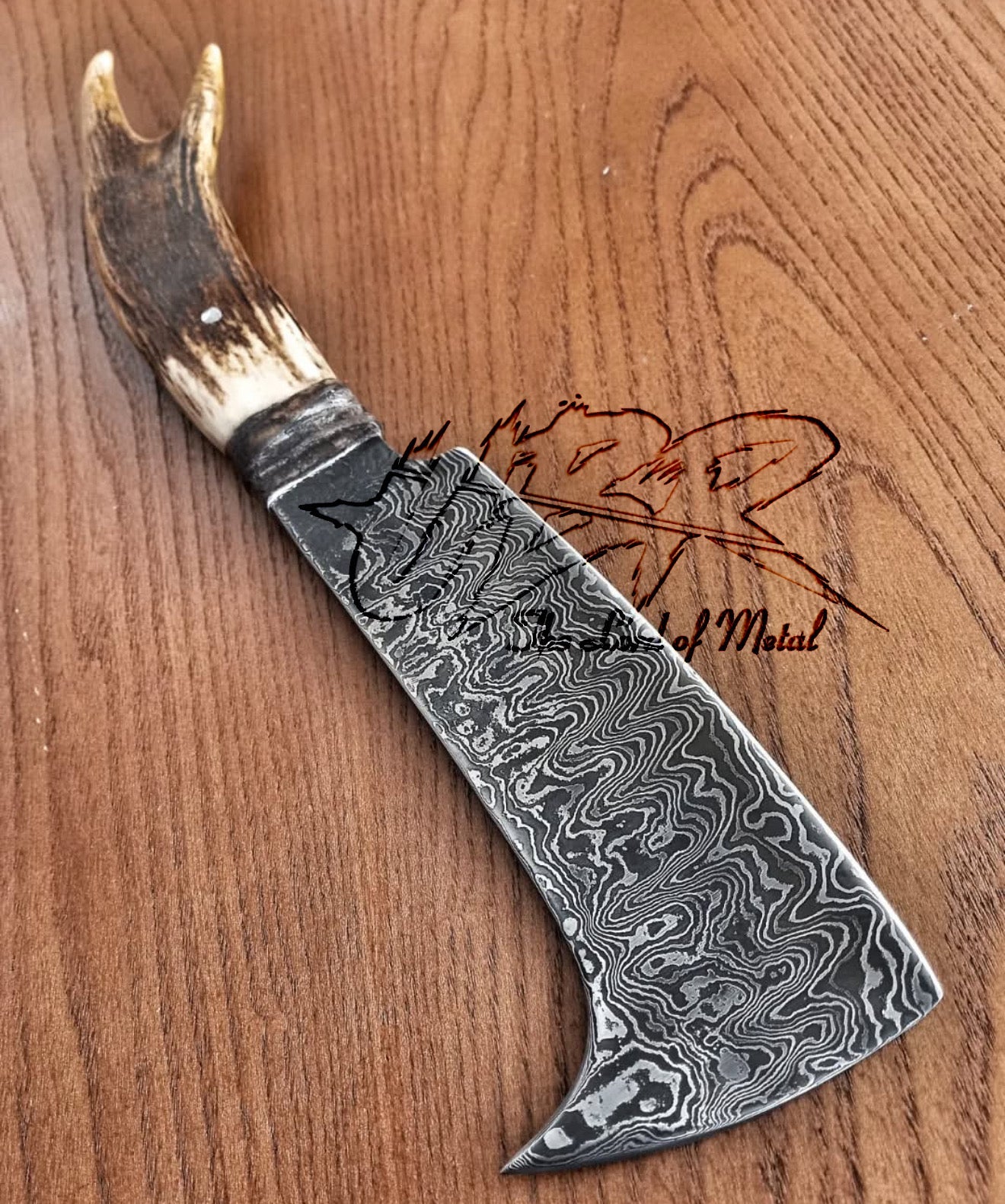 Handmade Damascus Cleaver Knife | Antler Handle Hunting Knife with Unique Blade Design Unique Blades Runner