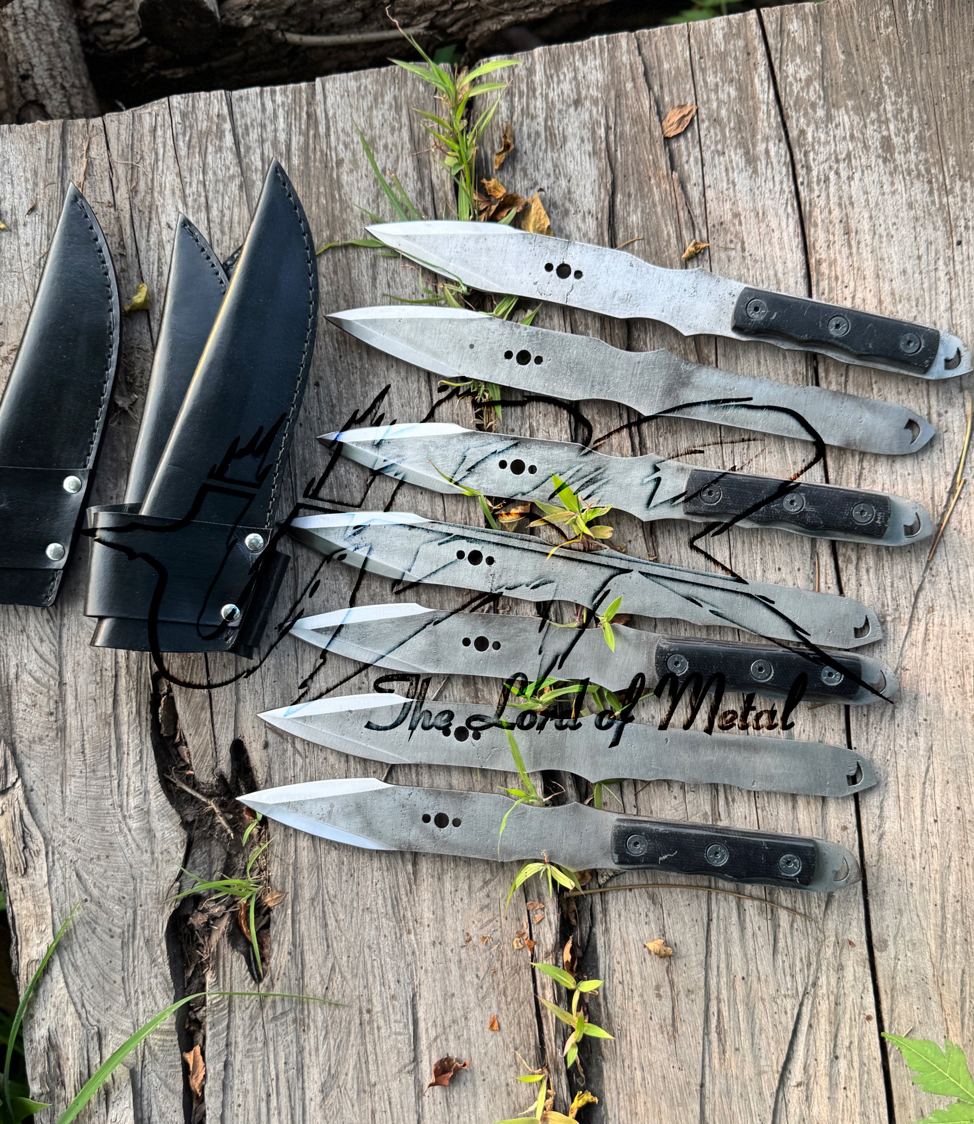 Set of 6 Handmade Throwing Knives – Full Tang High Carbon Steel with Leather Sheaths