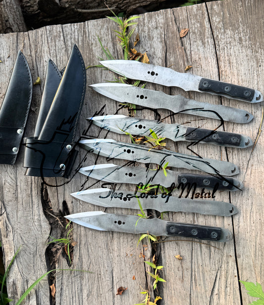 Set of 6 Handmade Throwing Knives – Full Tang High Carbon Steel with Leather Sheaths
