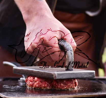 Custom Hand Forged BBQ Steak Press Weight – Heavy Cast Iron Grill Tool Unique Blades Runner