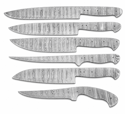 Layered Damascus pattern on heat treated chef knife blank