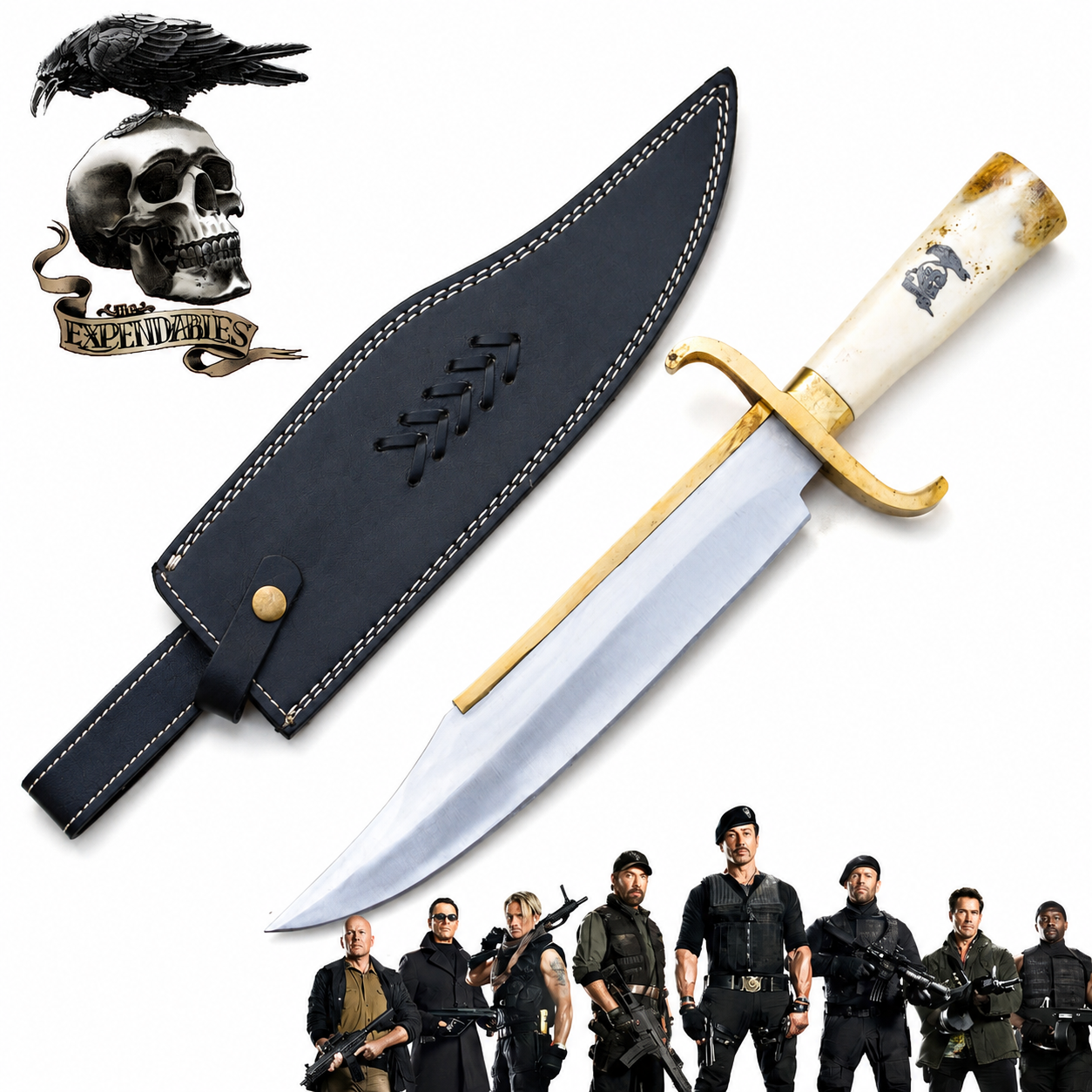 The Expendables Bowie Knife – Handmade Movie Inspired Fixed Blade with Bone Handle Unique Blades Runner
