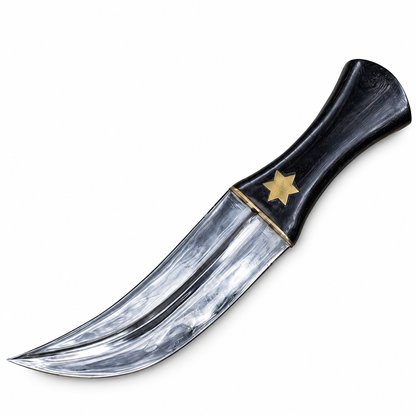 Black Micarta jambiya handle with inlaid brass six-pointed star and brass collar