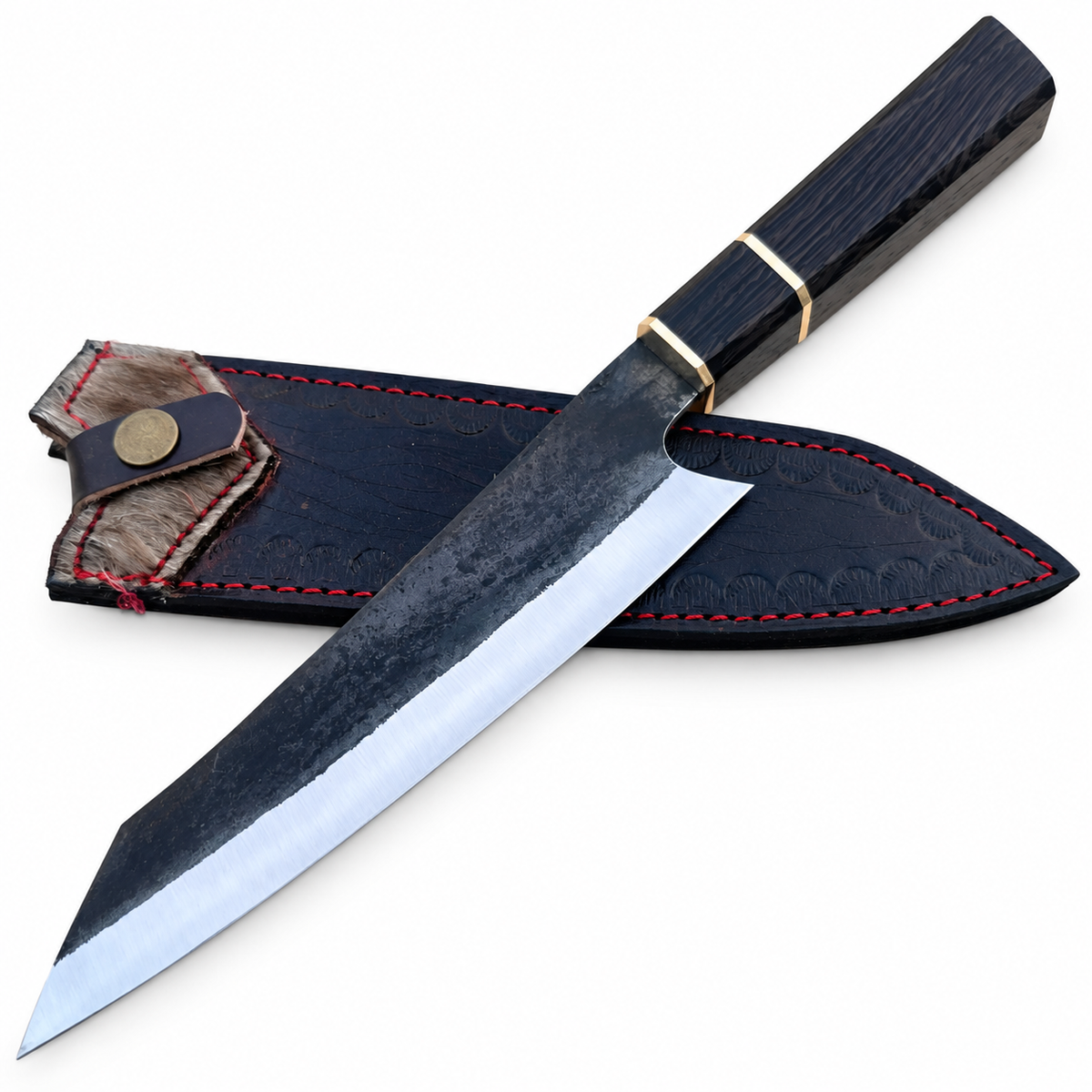 Kiritsuke knife with 7-inch 1095 steel blade and polished edge bevel
