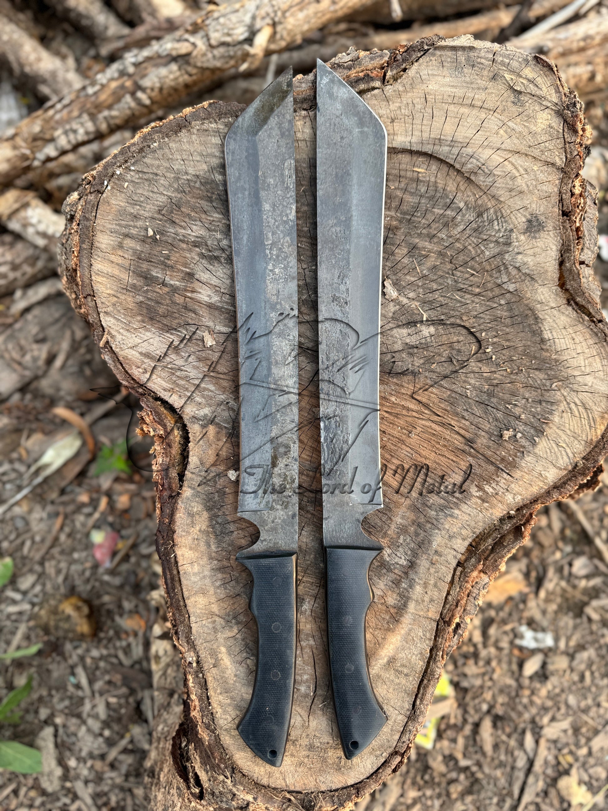 Pair of Tactical Machetes with Angled Tips and Full Tang Handles Unique Blades Runner