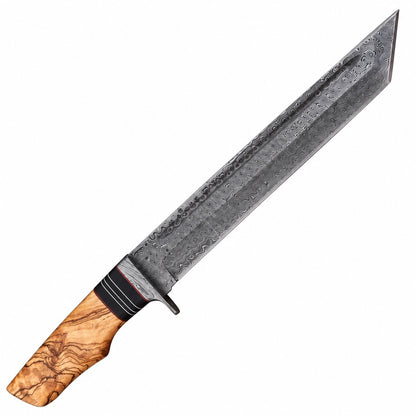 Damascus Steel Tanto Knife with Olive Wood Handle Unique Blades Runner