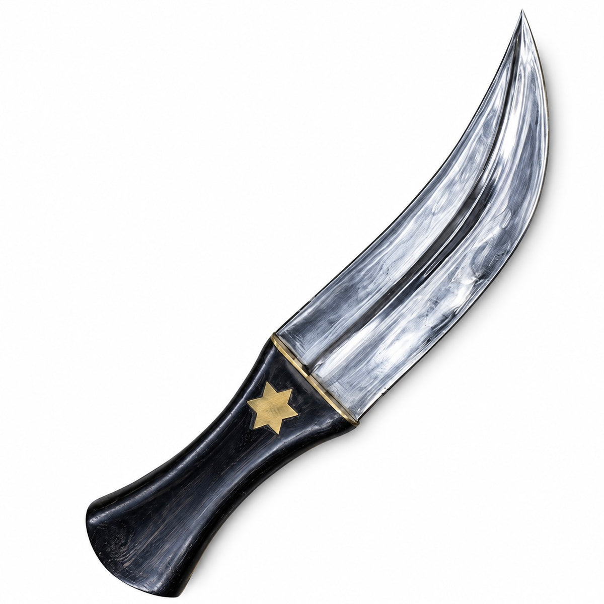 Curved jambiya blade with raised center ridge sweeping to an upturned point