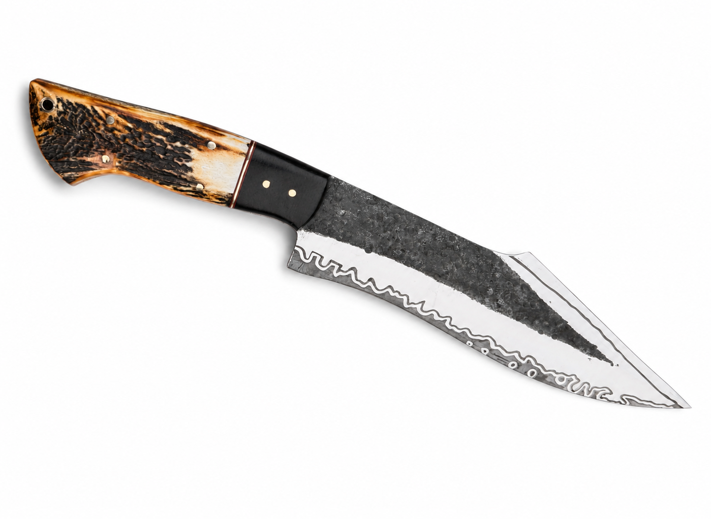 Custom Stag Handle Bowie Knife with Forged Blade & Wave Edge Pattern Unique Blades Runner