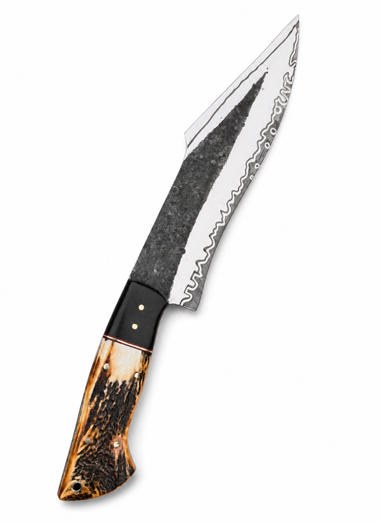 Custom Stag Handle Bowie Knife with Forged Blade & Wave Edge Pattern Unique Blades Runner