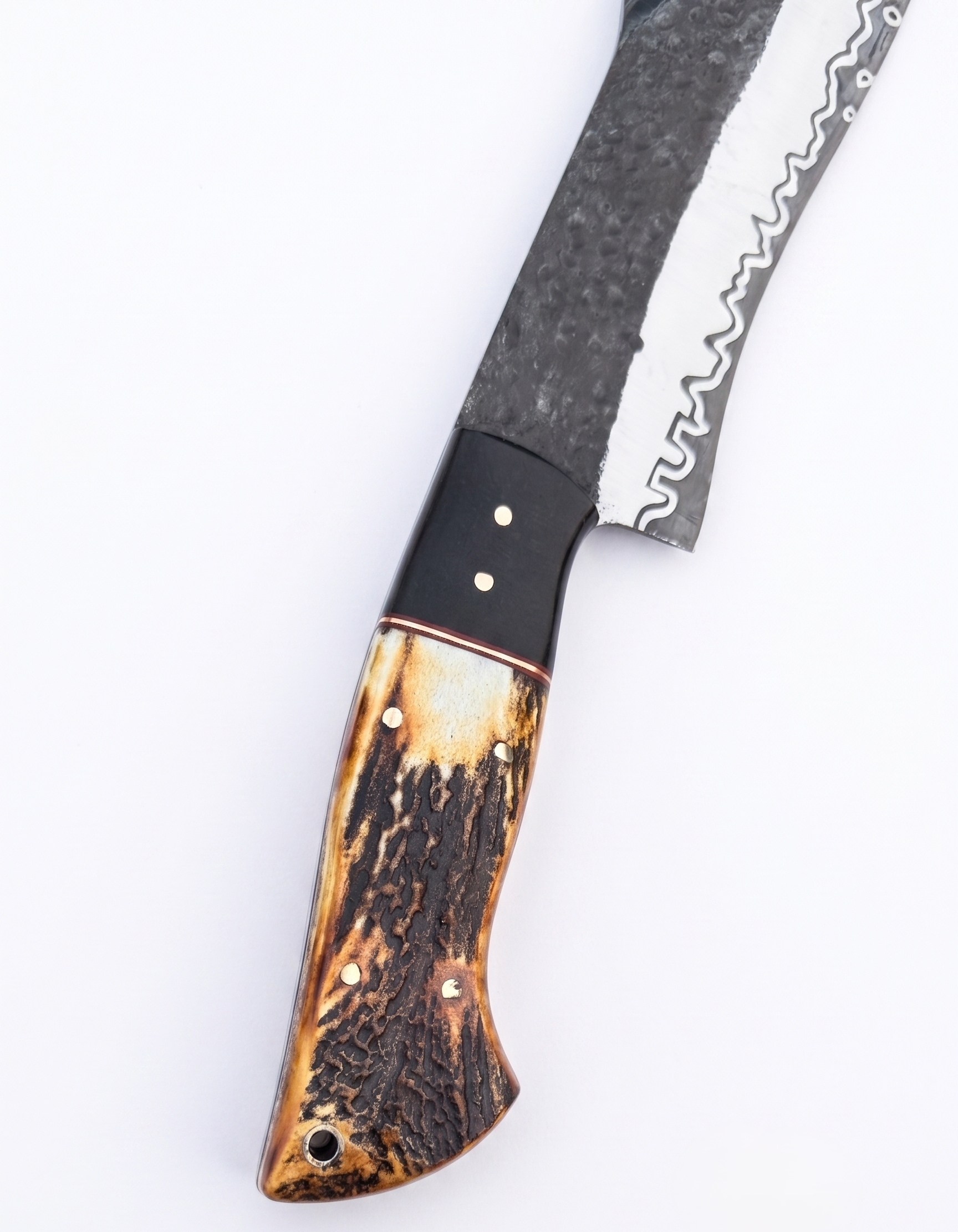 Custom Stag Handle Bowie Knife with Forged Blade & Wave Edge Pattern Unique Blades Runner