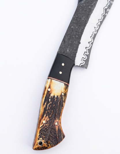 Custom Stag Handle Bowie Knife with Forged Blade & Wave Edge Pattern Unique Blades Runner