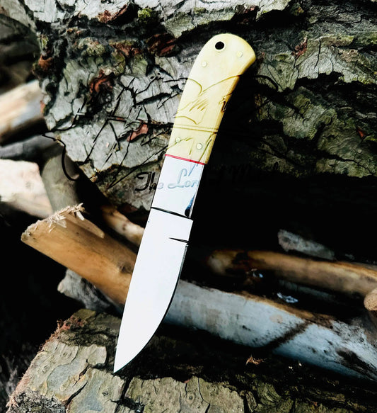 Custom Handmade D2 Steel Hunting Skinner Knife with Camel Bone Handle