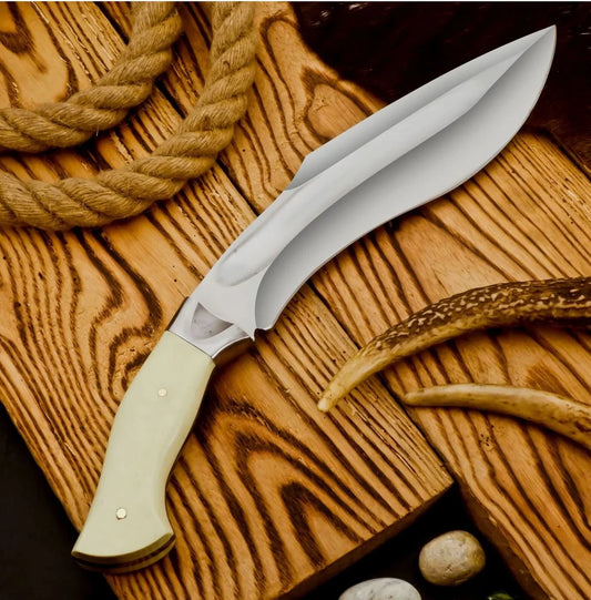 Custom Handmade D2 Tool Steel Kukri Knife | Hunting Knife with Camel Bone Handle