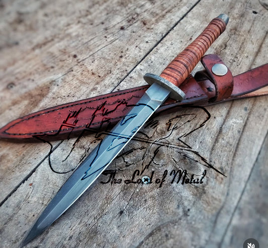 Custom Handmade Fairbairn Sykes Knife With Leather Sheath