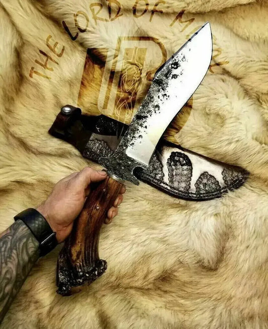 Custom Handmade High Carbon Steel Bowie Knife with Stag Horn