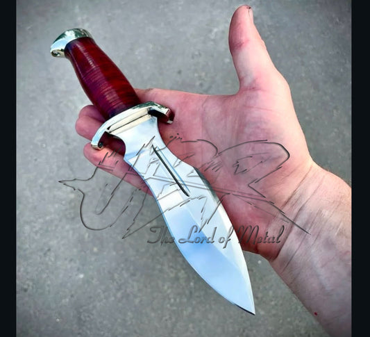 Mirror Polished Bowie Knife - Stainless Steel & Stacked Leather Handle Unique Blades Runner