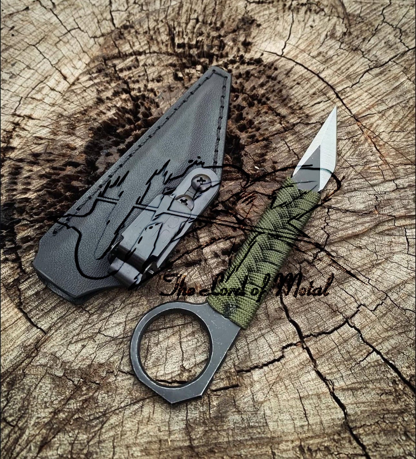 EDC Tactical Knife – Green Paracord Ring Handle Blade with Leather Sheath Unique Blades Runner