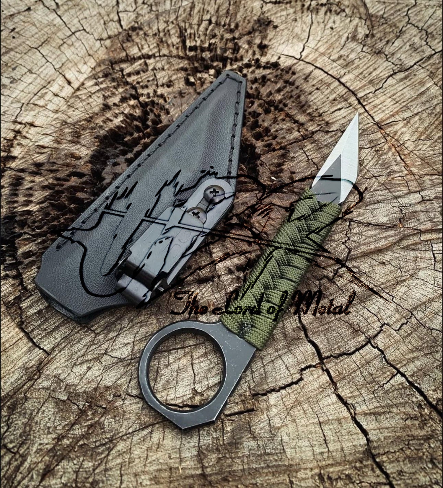 EDC Tactical Knife – Green Paracord Ring Handle Blade with Leather Sheath Unique Blades Runner