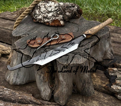 Hand-Forged Butcher Knife with Hook Tip – Custom Cleaver Knife with Leather Sheath Unique Blades Runner