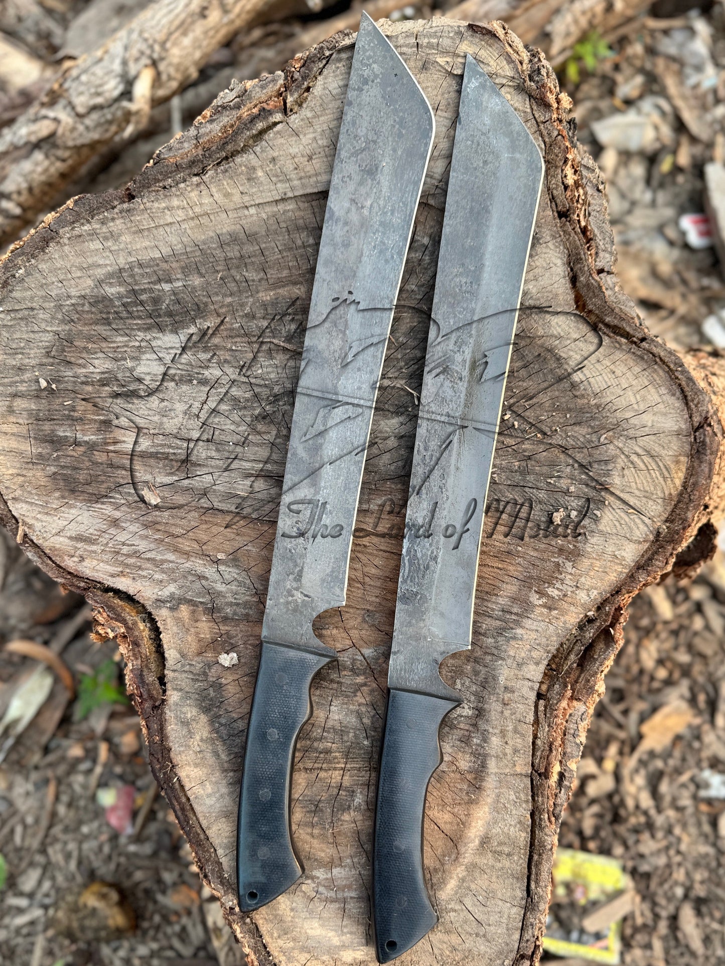 Pair of Tactical Machetes with Angled Tips and Full Tang Handles Unique Blades Runner
