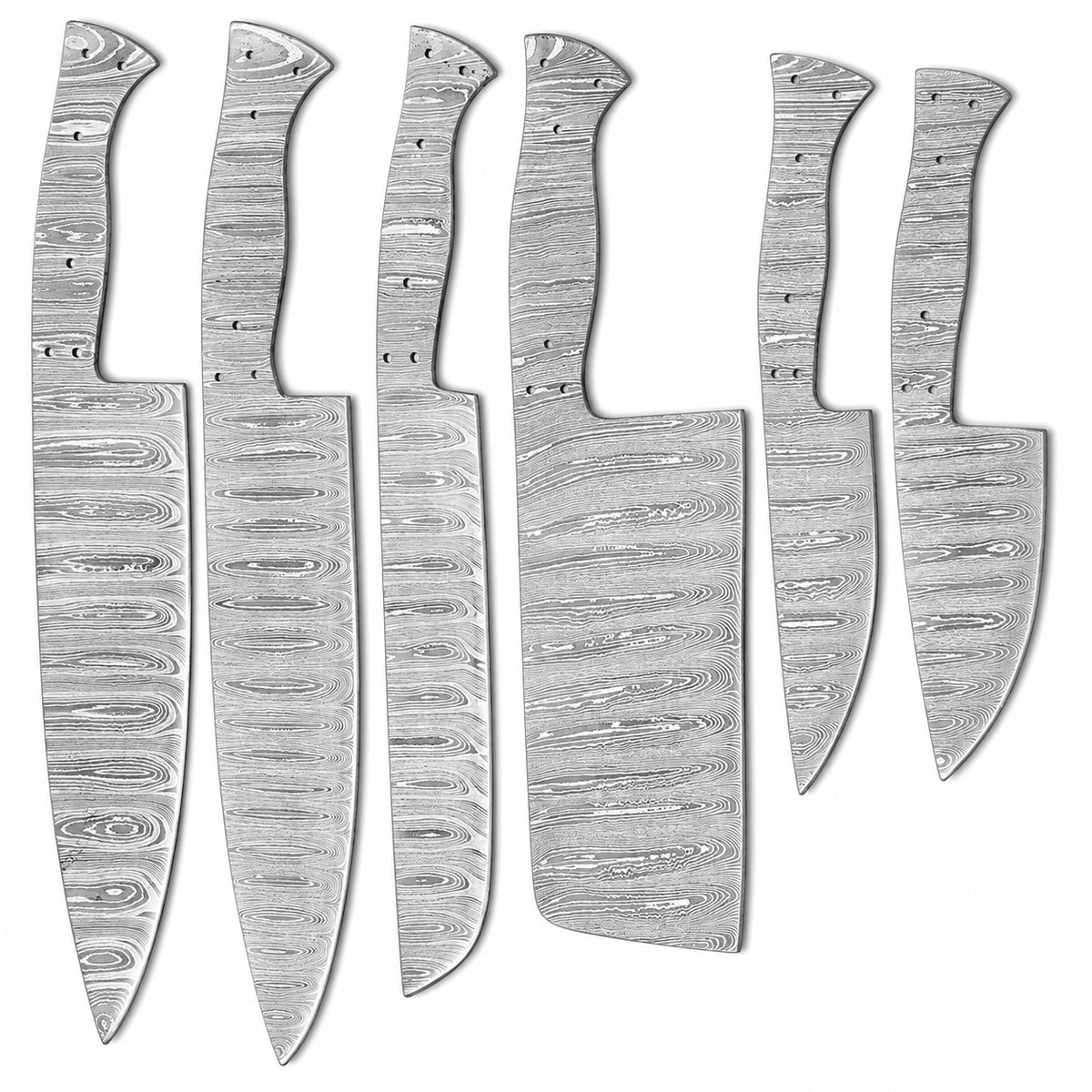 Damascus steel cleaver blank with full tang and pin holes