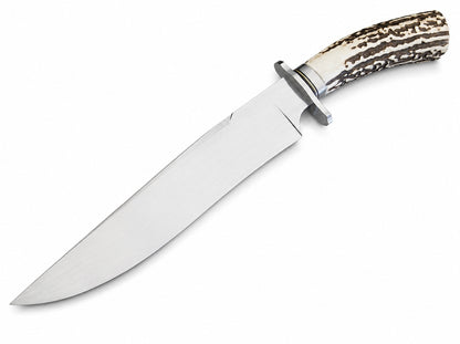 Classic Stag Handle Knife – Handmade Large Fixed Blade with Leather Sheath Unique Blades Runner