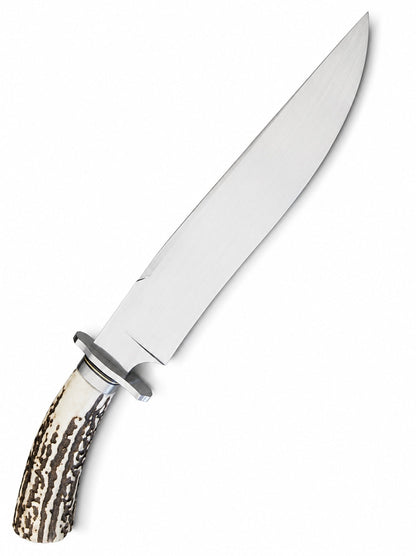Classic Stag Handle Knife – Handmade Large Fixed Blade with Leather Sheath Unique Blades Runner