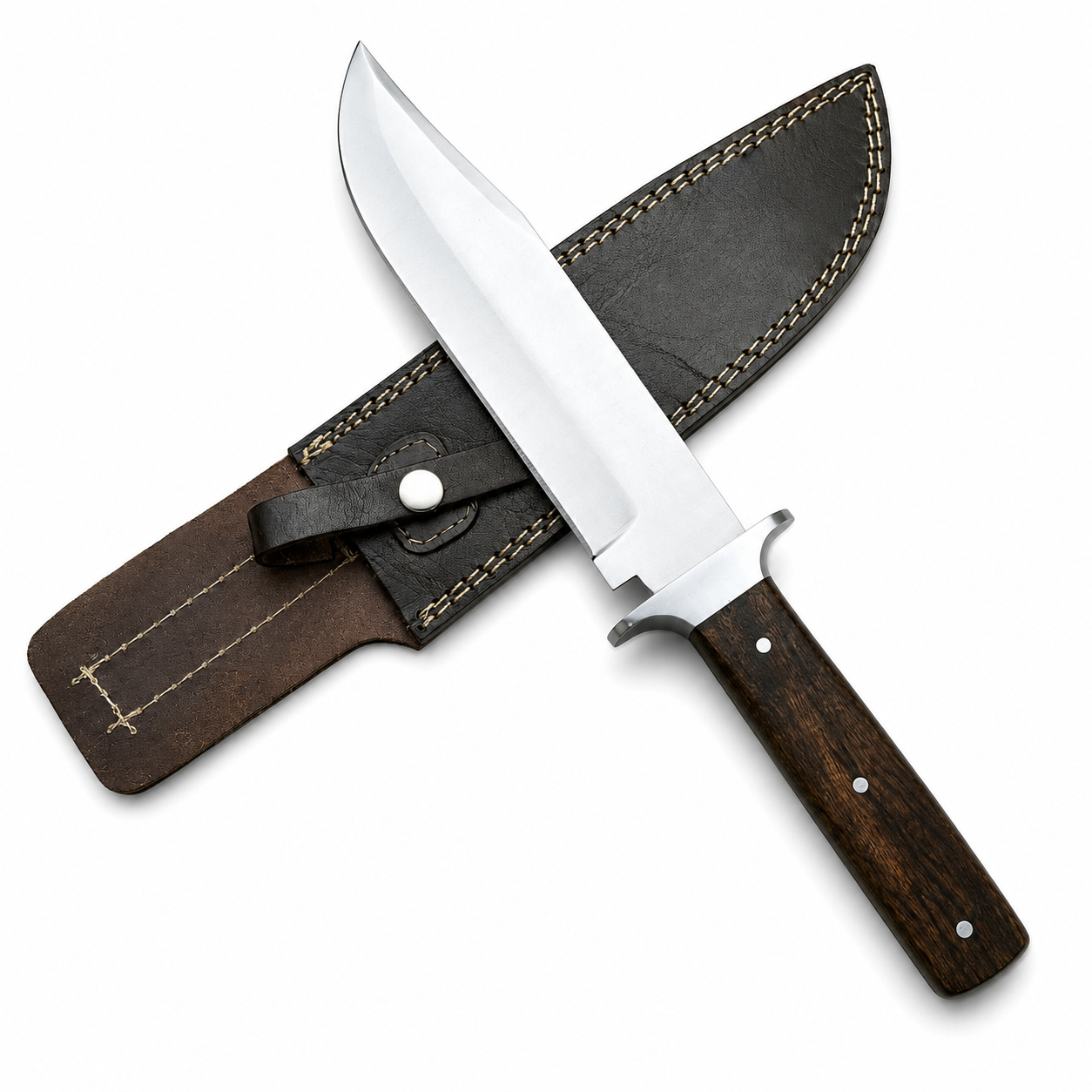 Western Bowie Knife – Handmade Fixed Blade with Wood Handle & Leather Sheath Unique Blades Runner