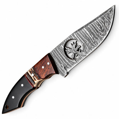 Handmade Damascus Steel Skinner Knife – Stag Horn & Wood Handle