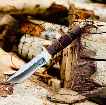 Eagle Head Bowie Knife – Handmade D2 Tool Steel with Leather Sheath