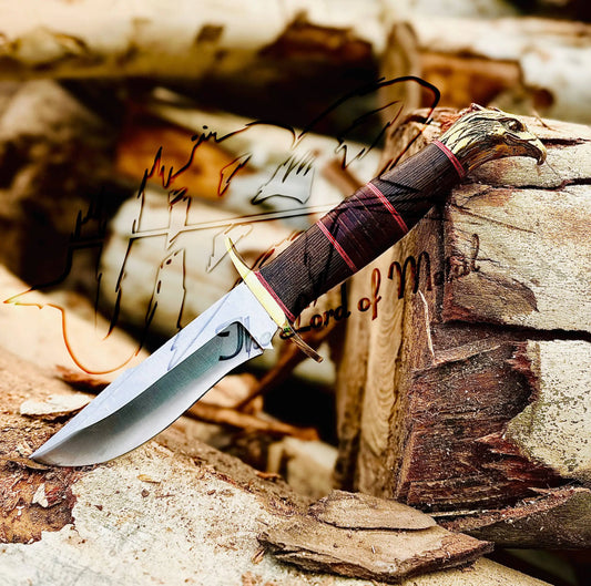 Eagle Head Bowie Knife – Handmade D2 Tool Steel with Leather Sheath