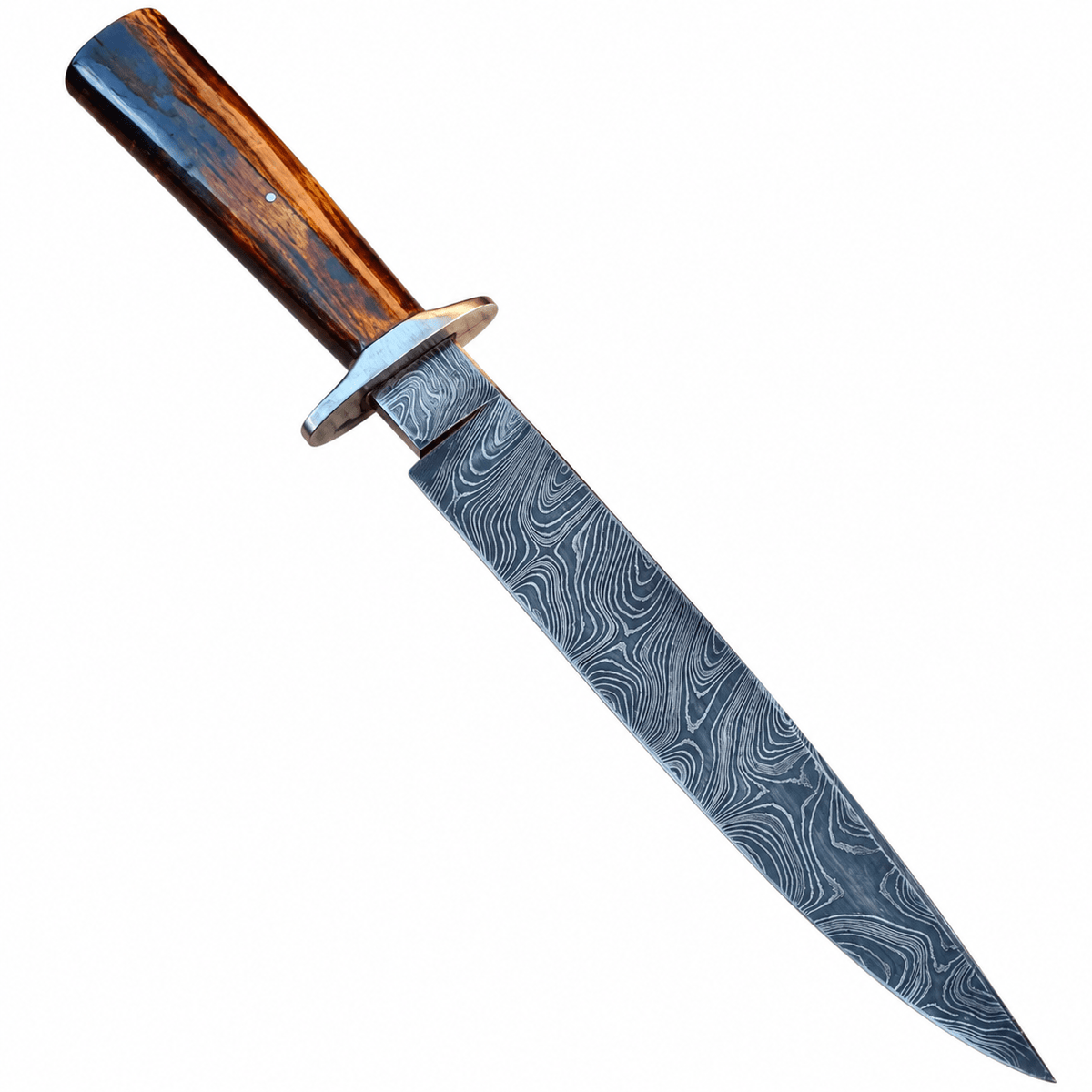 Handmade Damascus Bowie knife with 12-inch blade and stag horn handle