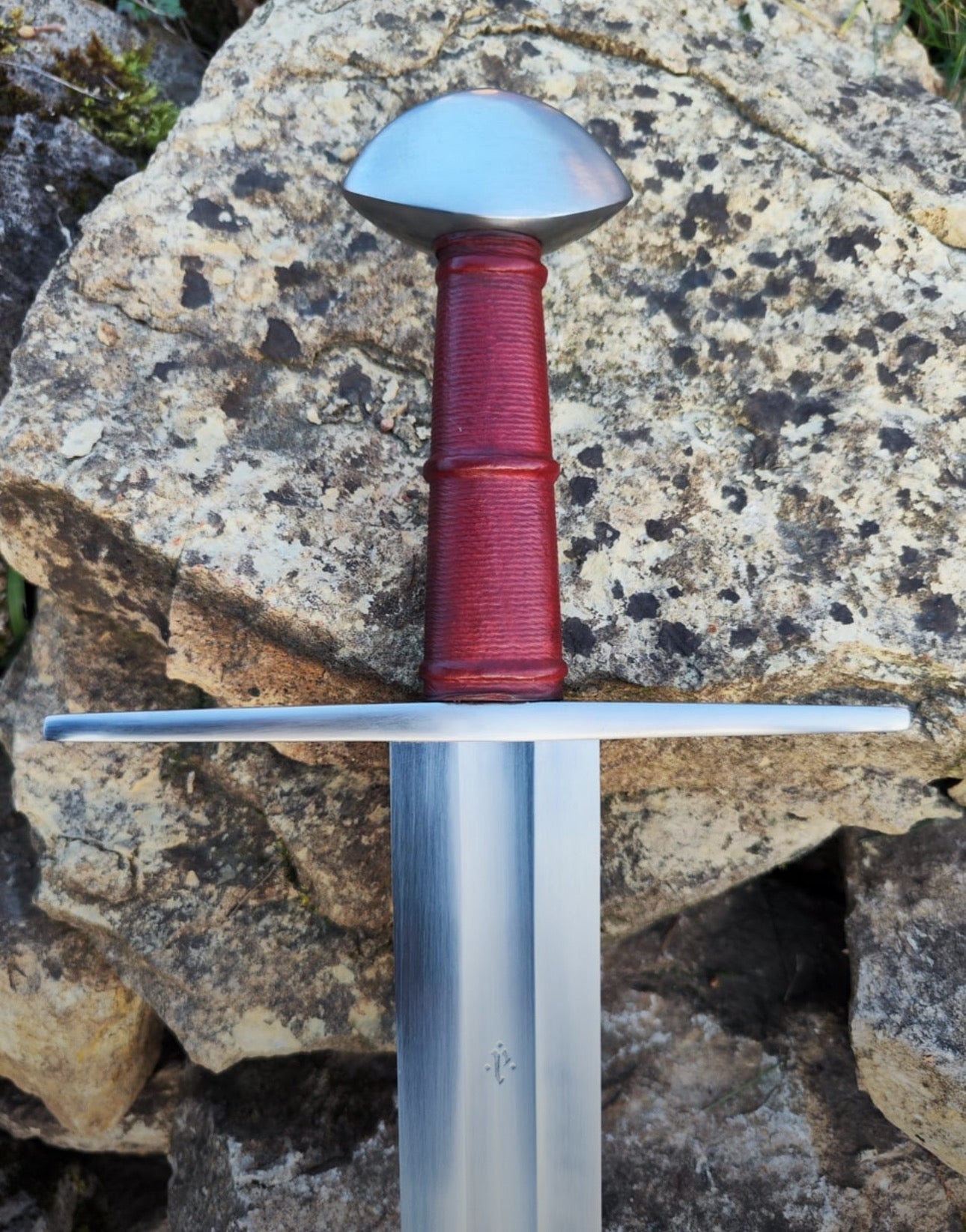 Templar Sword | Handmade Medieval Arming Sword with Red Leather Grip Unique Blades Runner