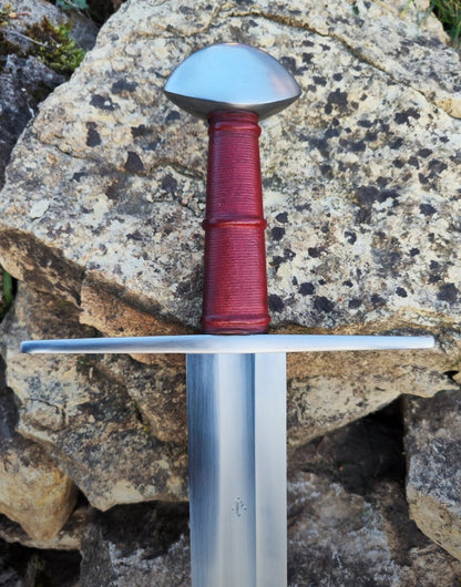 Templar Sword | Handmade Medieval Arming Sword with Red Leather Grip Unique Blades Runner