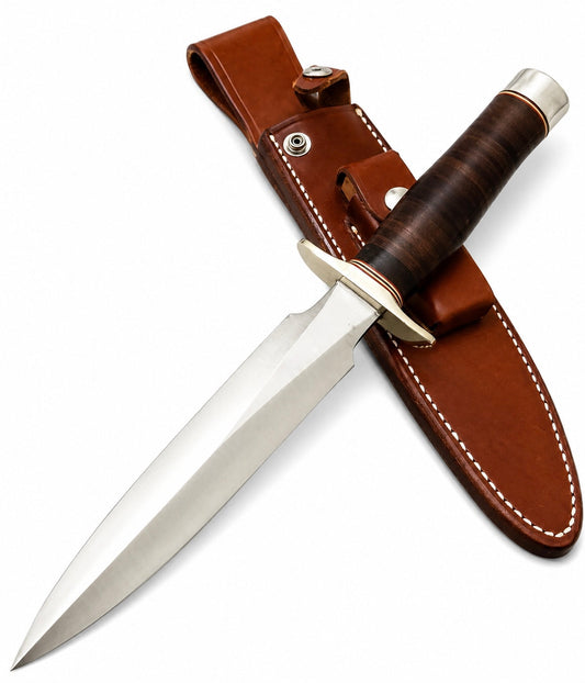 Randall Stiletto Knife – Handmade Fixed Blade with Leather Sheath Unique Blades Runner