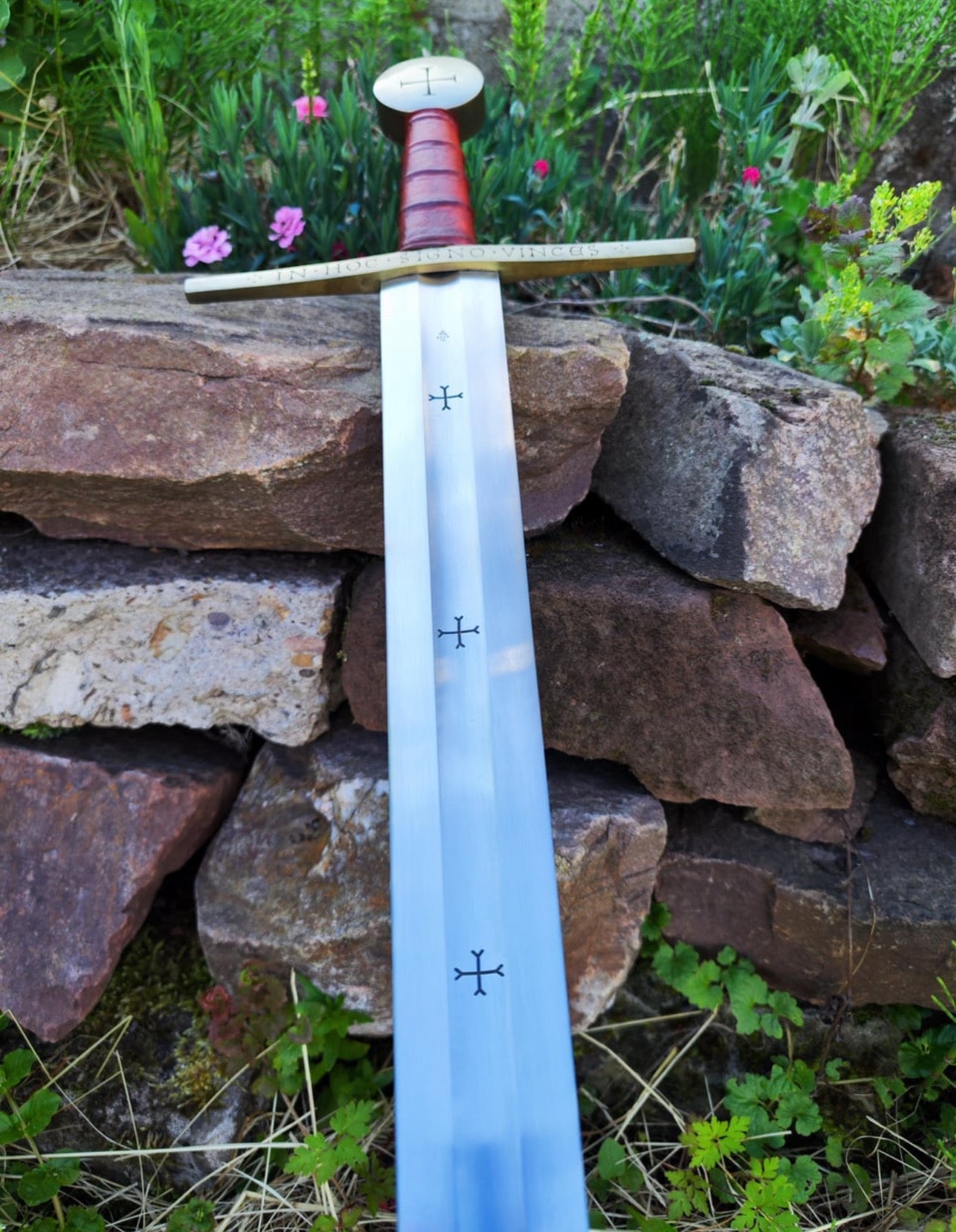 knight Templar Sword | Handmade Medieval Arming Sword with Red Leather Grip Unique Blades Runner