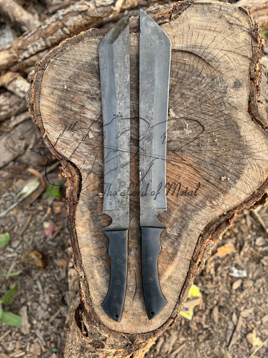 Pair of Tactical Machetes with Angled Tips and Full Tang Handles Unique Blades Runner