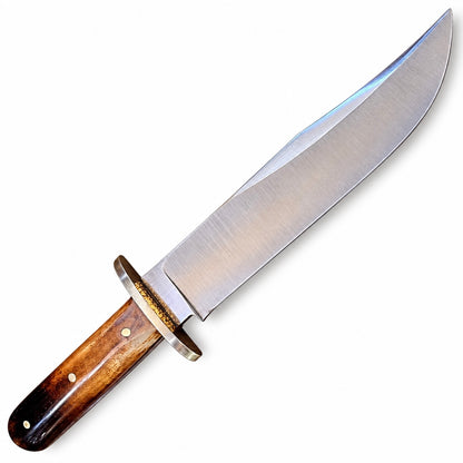Handmade Bowie knife with polished stag antler handle and three pins
