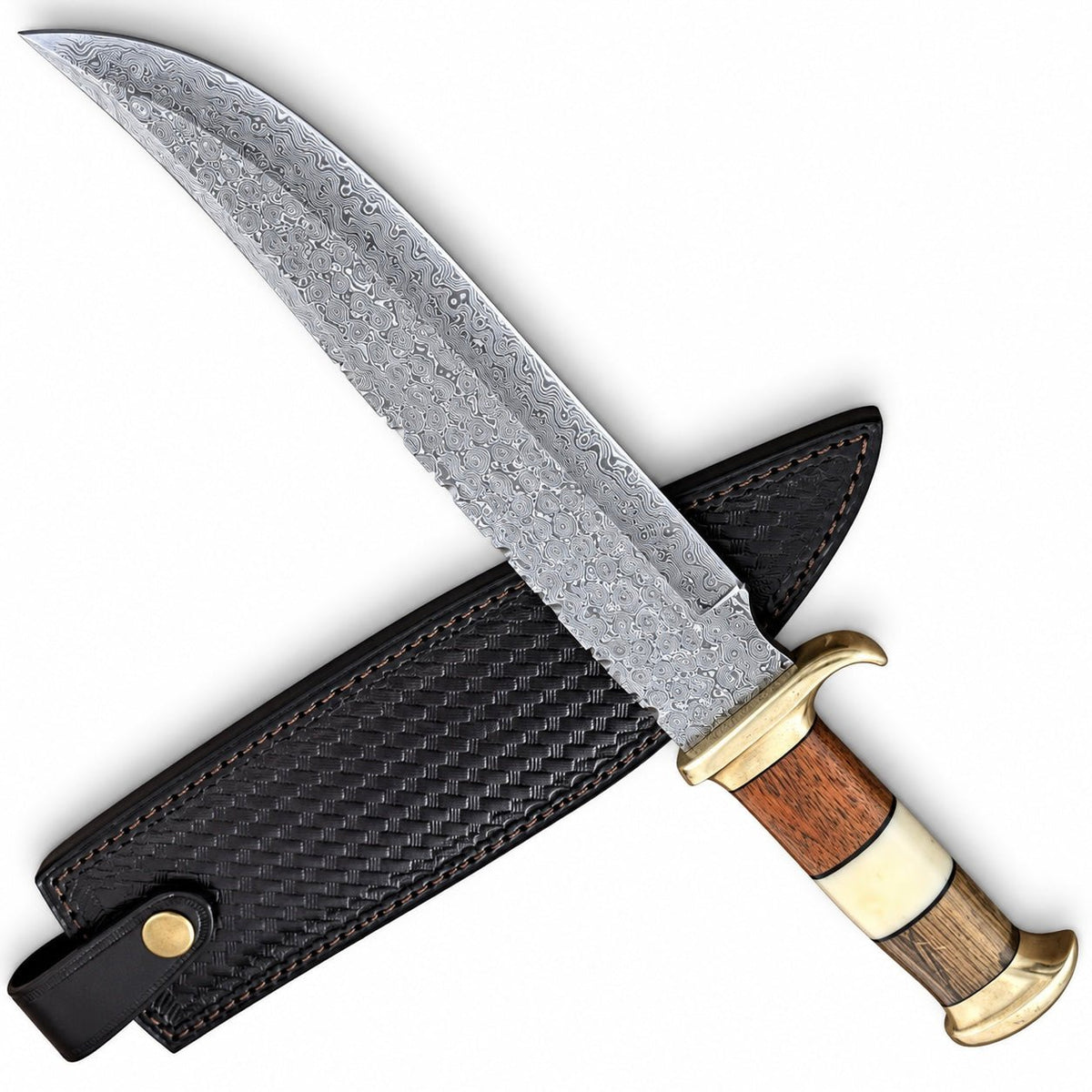 Handmade Bowie knife with wood and brass handle, 18 inches overall
